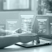Man completing a checklist of online digital forms for assessing business performance. Man completing a checklist of online digital forms for assessing business performance.